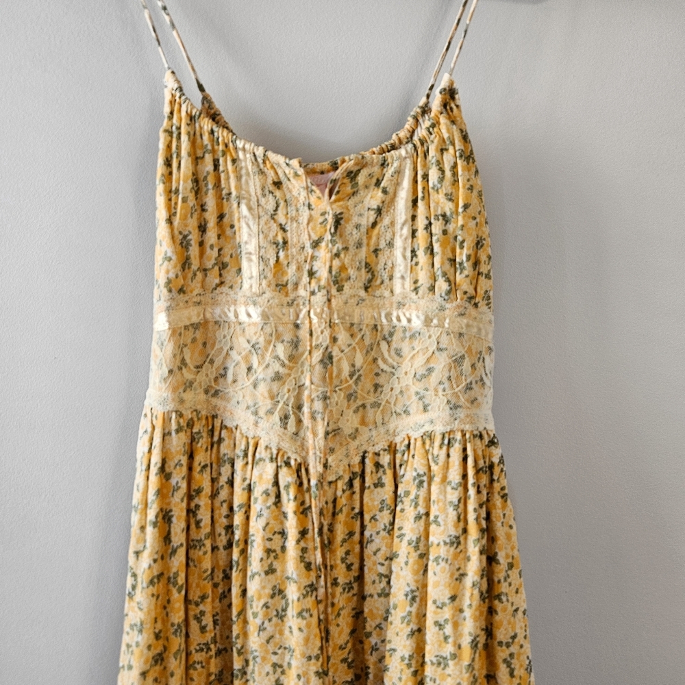 Nolita Yellow and White Lace Floral Midi Dress - Picture 3 of 7